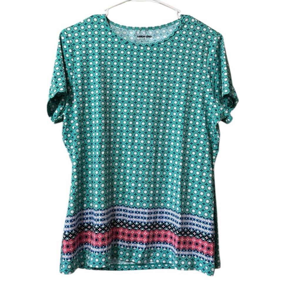 Lands End Women Size Medium Stretch Lightweight Colorful Short Sleeve Casual